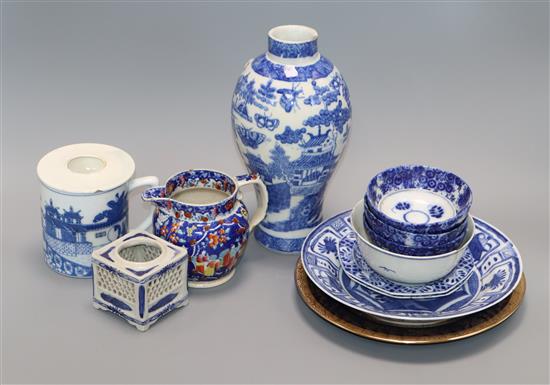 A group of Chinese and English blue and white ceramics tallest 23cm